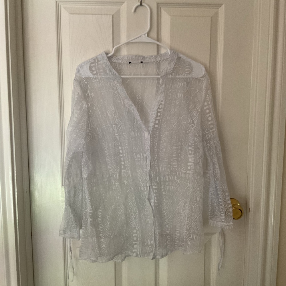 White Relaxed Button Down Shirt with Mandarin Collar